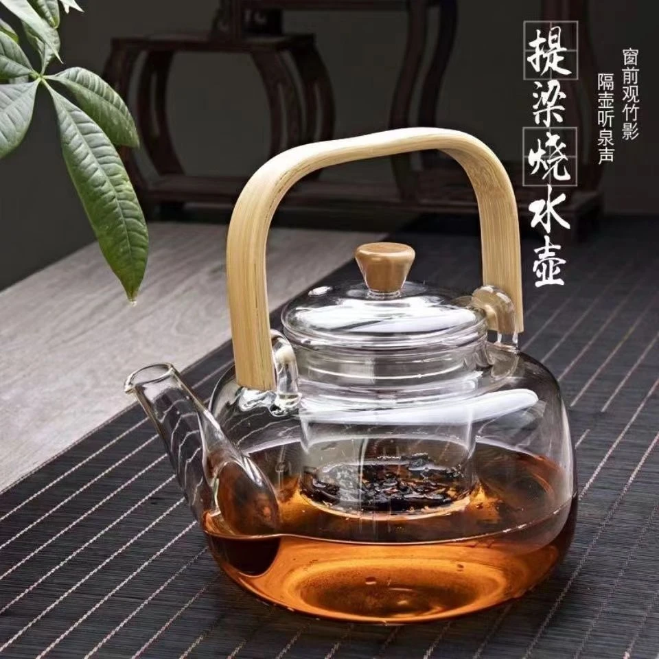 加厚竹把玻璃提梁壶电陶炉煮茶壶家用耐高温过滤花茶壶茶具套装