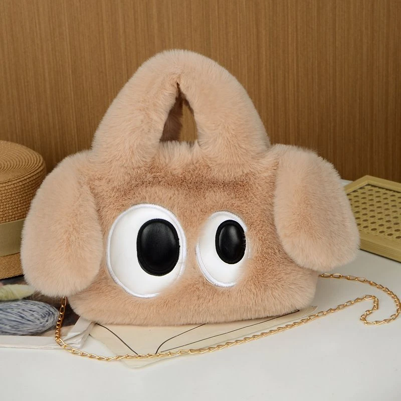 卡通毛绒小包包可爱大眼小狗包毛茸茸手提斜挎包高级感少女单肩包