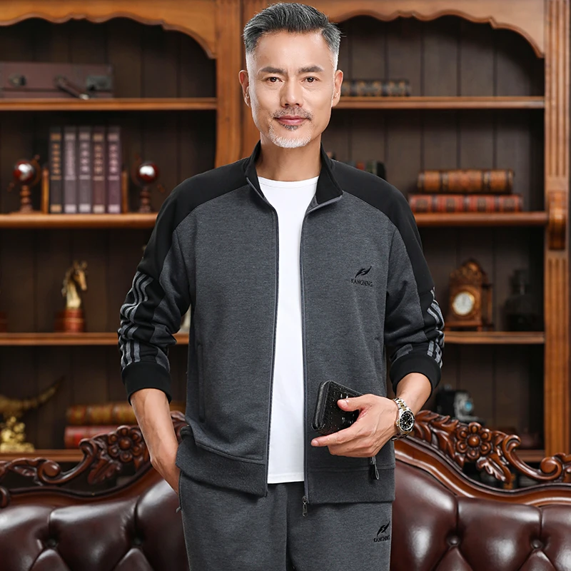 长袖运动套装男士春秋季外套爸爸秋装父亲中老年人休闲衣服两件套