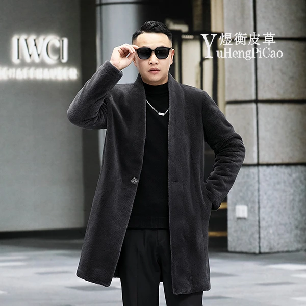 貂绒大衣雾灰90长V领时尚大气2023冬季必备水貂外套潮流保暖