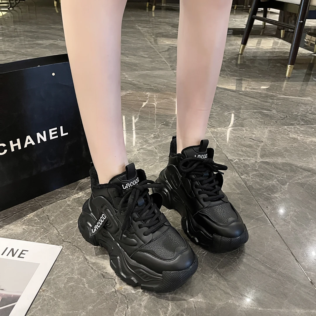 加绒发泡底高帮休闲运动老爹鞋女冬季5292-2