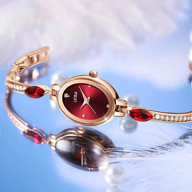 新款椭圆形小表盘轻奢手链腕表红色款6913