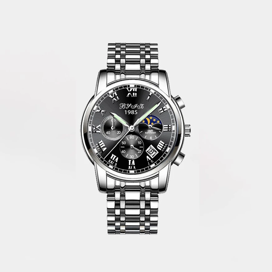 男士百搭复古休闲日历腕表5911钢带黑面