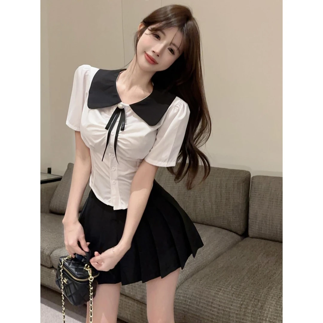 学院风jk制服套装女小个子短袖衬衫夏季甜辣妹半身短裙显瘦两件套