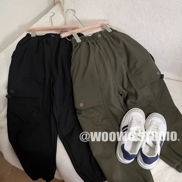 【加厚加绒】中大童新款潮酷时尚韩版立体大口袋束腿工装裤