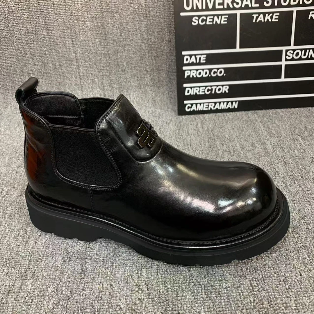 【内里加绒】广州冬季高端新款头层牛皮男士短靴时尚一脚蹬F3390-6M