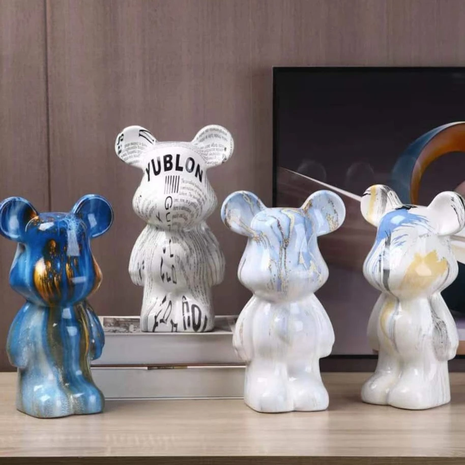 28cm陶瓷爱心熊水转印酒柜电视柜客厅摆件存钱罐乔迁新居送礼批发