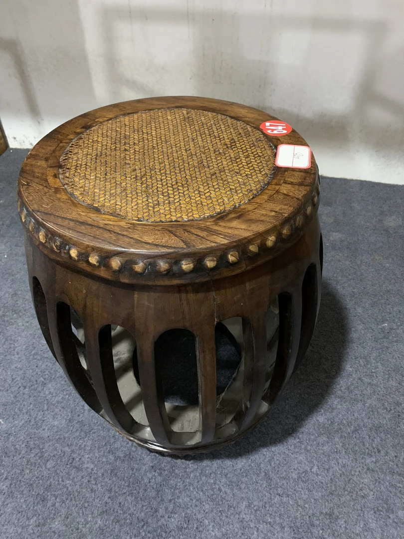 仿古鼓状老榆木凳子