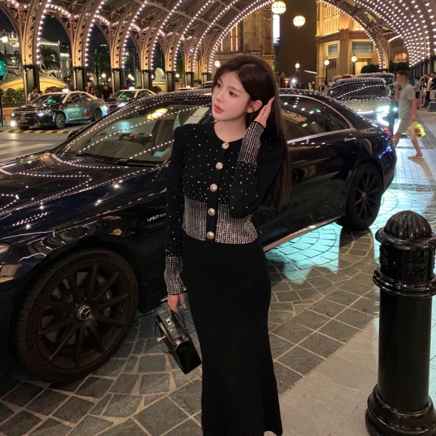 FAY【宇宙星河】重工系列名媛烫钻定制金属扣子针织开衫外套