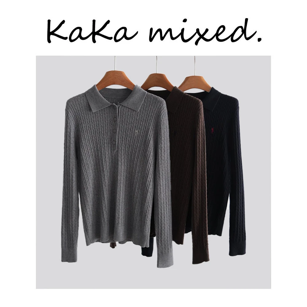 【 NI LI 】 秋冬新款麻花面马标翻领长袖毛针织衫