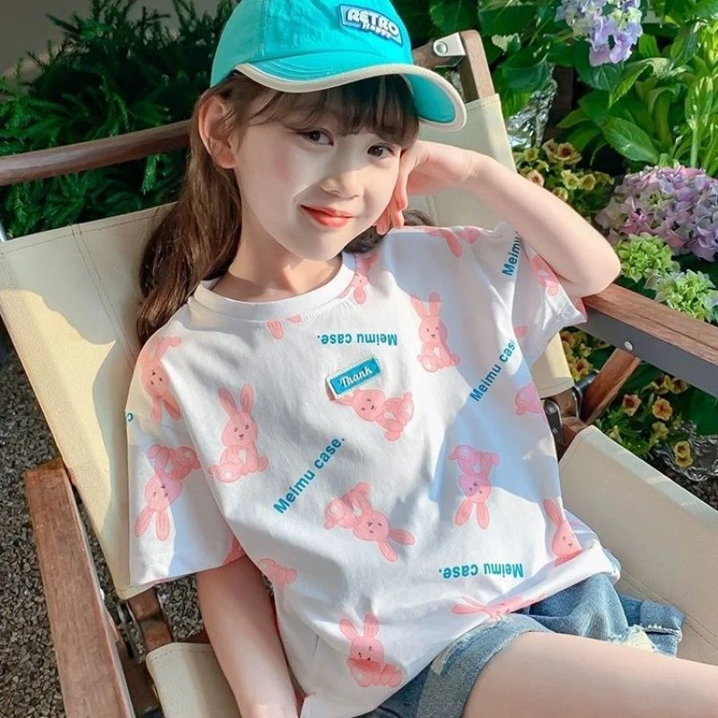 时髦打底夏天女童夏装短袖2025新款童装T恤洋气宝宝夏季儿童上衣