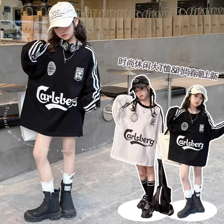 女童休闲大t恤小女孩秋装休闲韩版潮酷2025新款洋气儿童长袖上衣