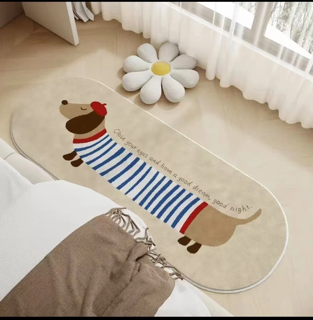 仿羊绒加厚主卧卡通毛绒床边毯可爱少女新卧室地毯创意地毯腊肠狗