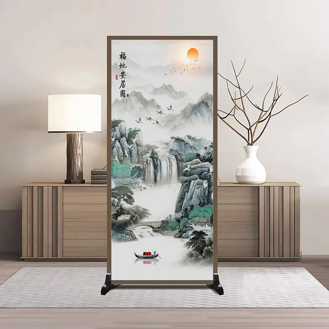 屏风隔断客厅山水画入户遮挡办公餐厅室隔断移动简约现代座屏
