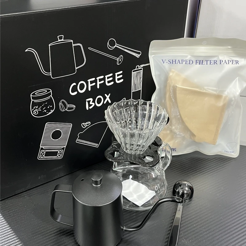 手冲咖啡壶套装六件套礼盒家用手磨磨豆机滤杯手摇手冲壶