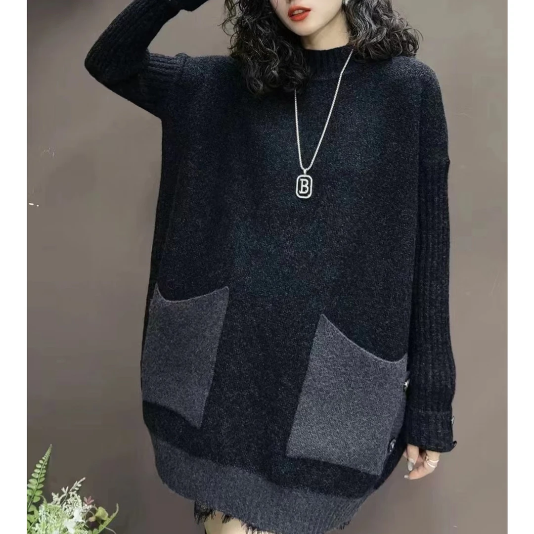 XILIHUI/喜丽荟XILIHUI/喜丽荟宽松气质轻奢拼色套头毛衣 6297