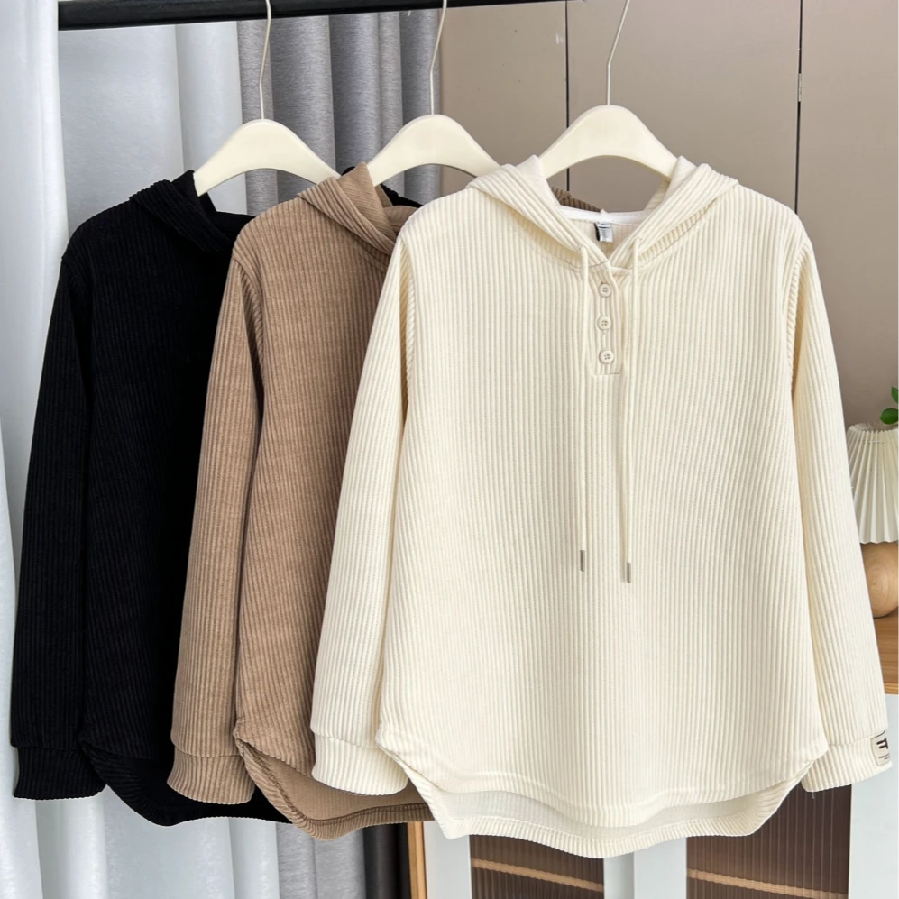 大码胖mm连帽打底卫衣女宽松遮肉200斤加肥加大胖妹妹长袖T恤上衣