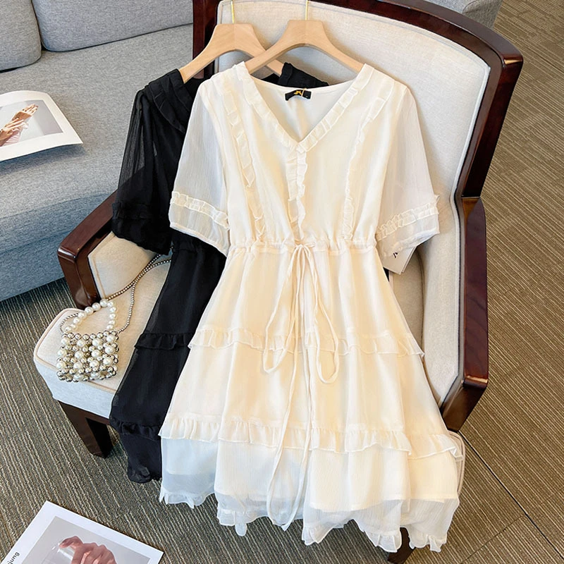 大码胖mm夏季雪纺连衣裙女中长款宽松遮肚裙子200斤加肥加大显瘦