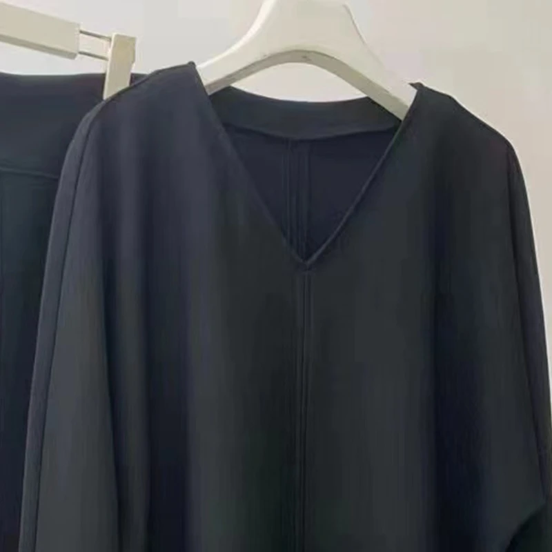 长袖V领打底衫气质长袖时尚休闲百搭女士设计师网红轻奢黑色双面