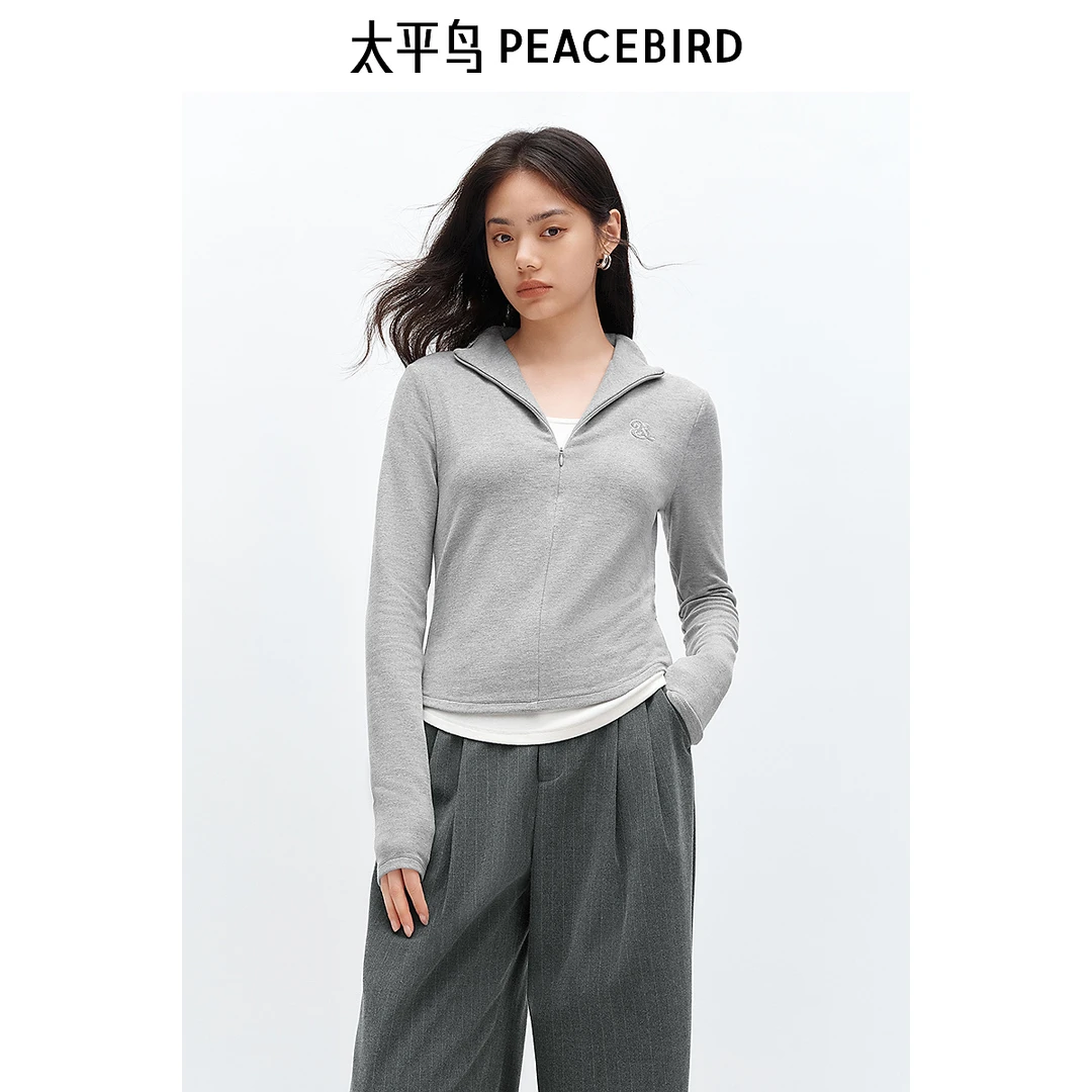 【慕斯质地】太平鸟假两件撞色T恤长袖冬新款内搭休闲上衣AACPE423G