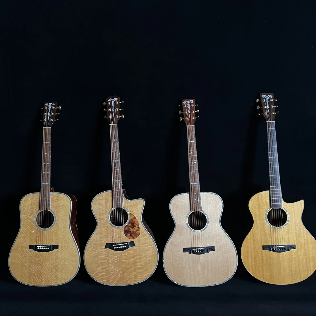 云杉虎纹桃花心手工全单民谣吉他