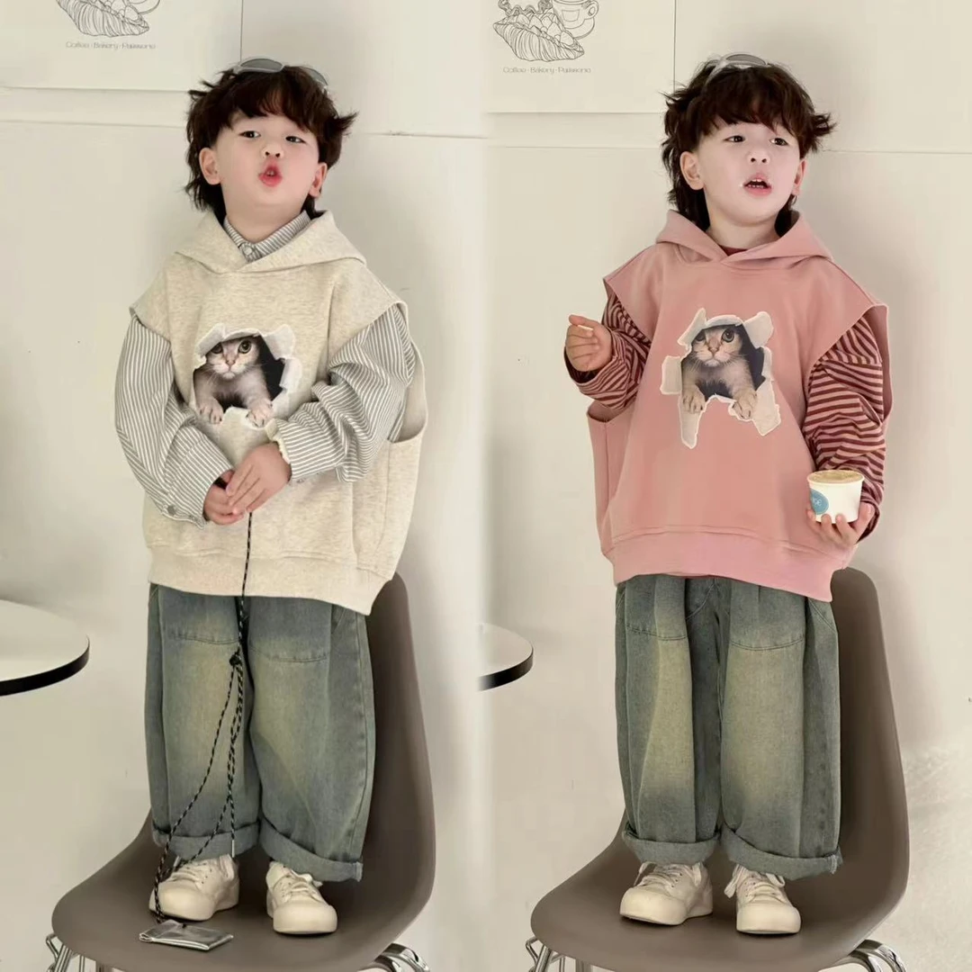 现货【小·猫咪】kb2969 | 秋季儿童韩版卡通印花马甲~我好爱耶！