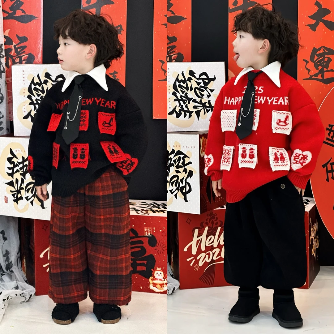 【年货终极场-翻翻乐】kb3549｜冬季儿童韩版过年红毛衣！！可以玩的！