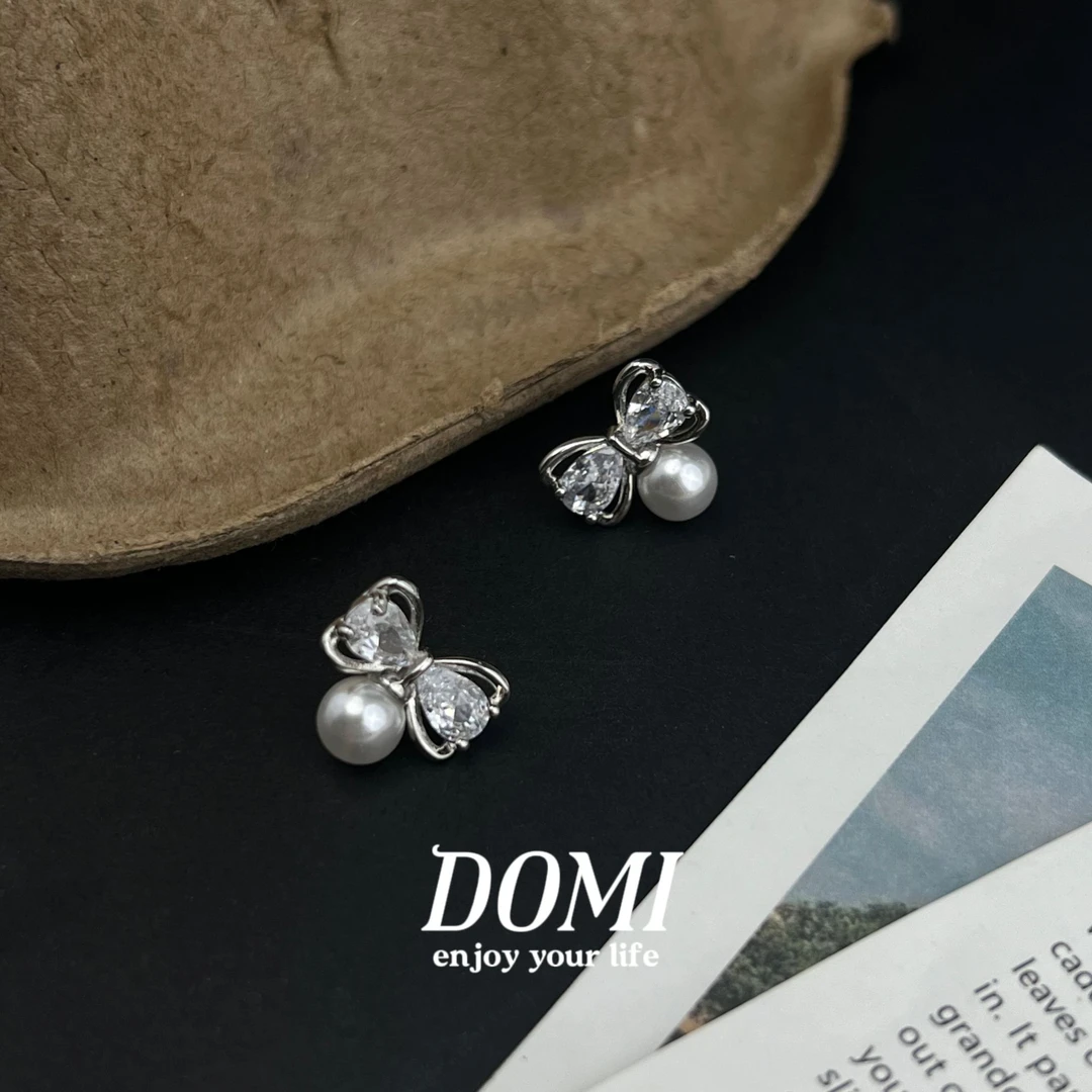 铜合金树脂耳饰 微镶锆石蝴蝶结耳饰