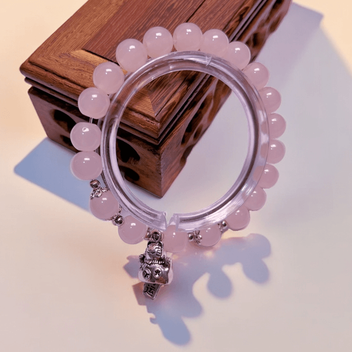 非金属玻璃手链 新中式粉桃招财猫手链-S148