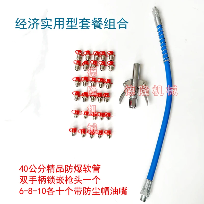 （福利款）双手柄锁嵌式注油嘴套装送防爆软管带防尘帽黄油嘴