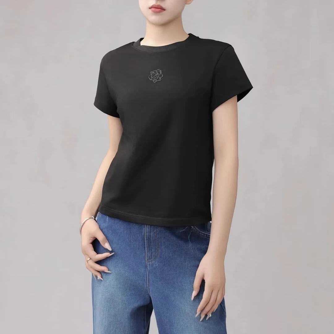 【哥弟】新款休闲百搭春夏透气气质时尚人间富贵山茶花T恤1300996