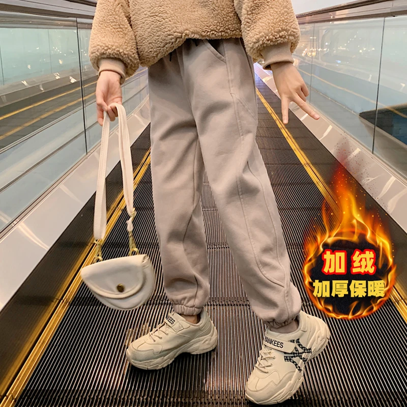女童加绒加厚秋冬裤子2024新款洋气儿童秋冬装冬款运动裤休闲长裤