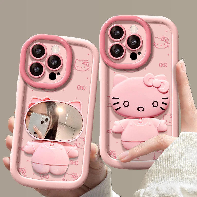 赵露思同款适用苹果15手机壳iphone14猫咪镜面支架13网红同款潮牌