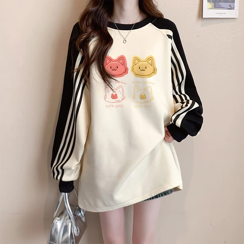 oversize卫衣女加绒2024秋冬爆款宽松慵懒风休闲减龄撞色卡通上衣