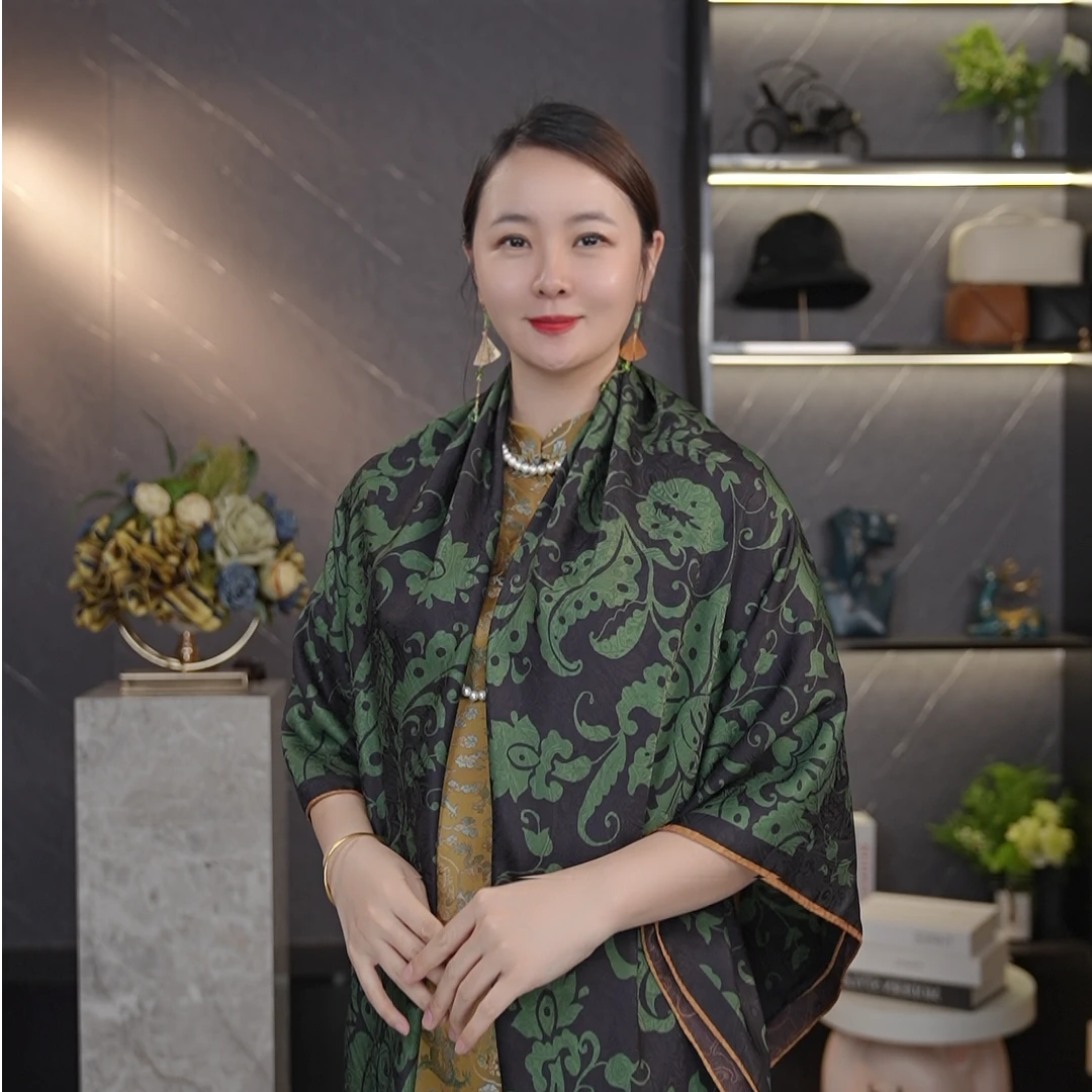 SJ887【绝代佳人】国风古韵显气质桑蚕丝女士披肩丝巾双面戴140*140