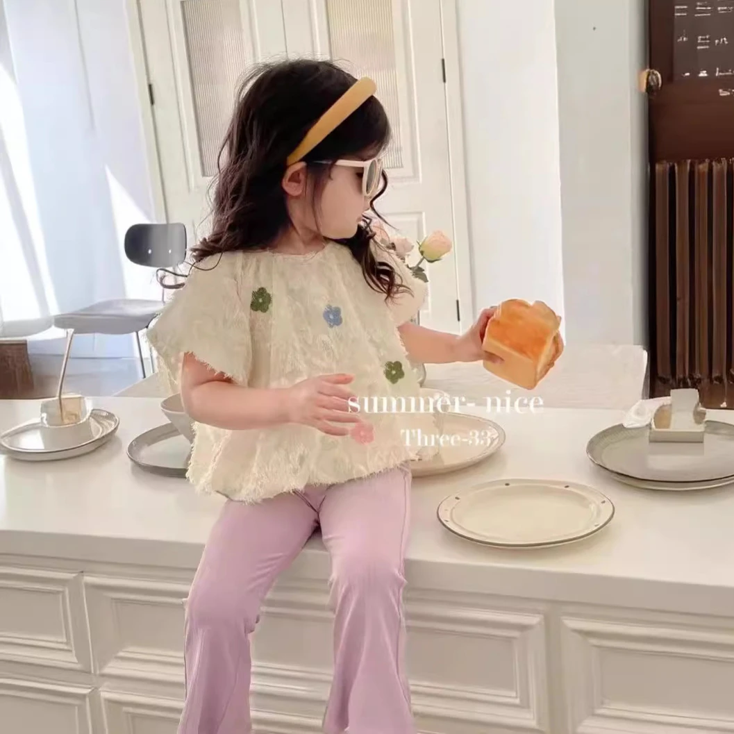 女童套装2024夏季新款薄款洋气女宝宝流苏小花时髦休闲儿童两件套