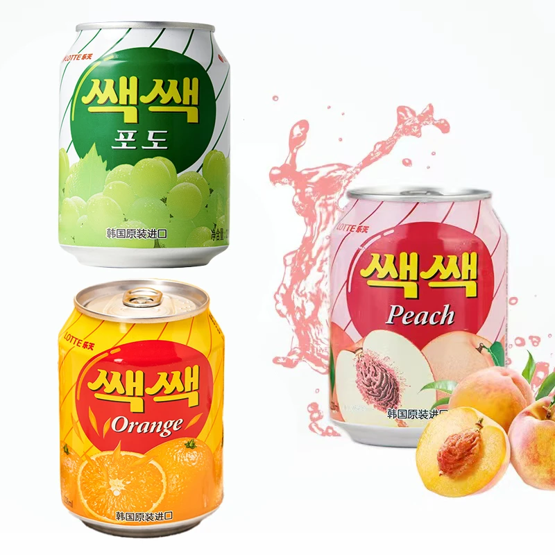 【发6罐】LOTTE韩国乐天果汁饮料238ml罐装草莓葡萄汁桃汁苹果汁