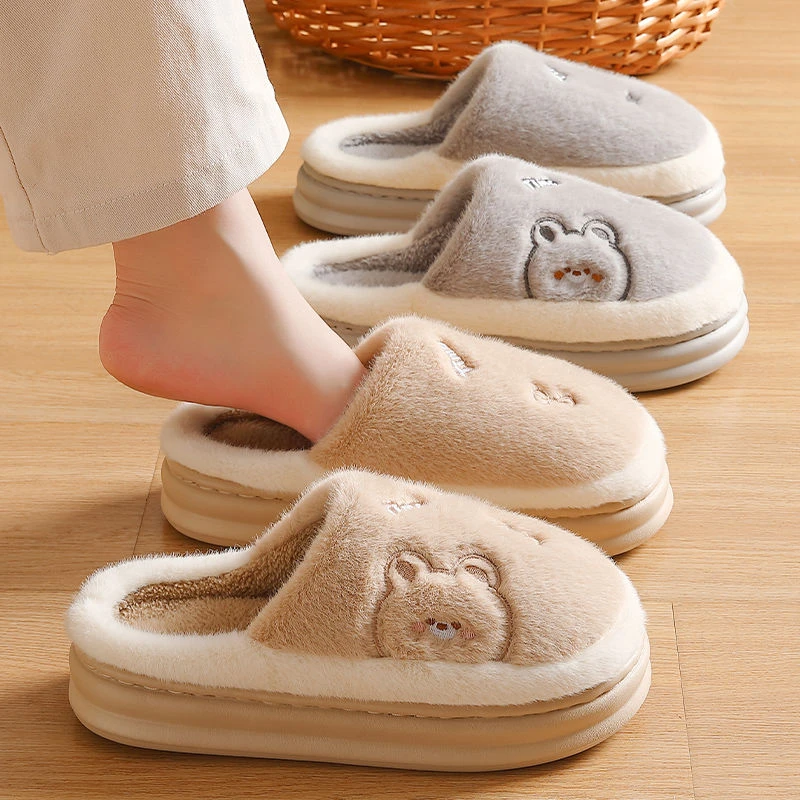 棉拖鞋女士冬季2024新款室内家居厚底防滑毛绒保暖卡通情侣棉鞋男