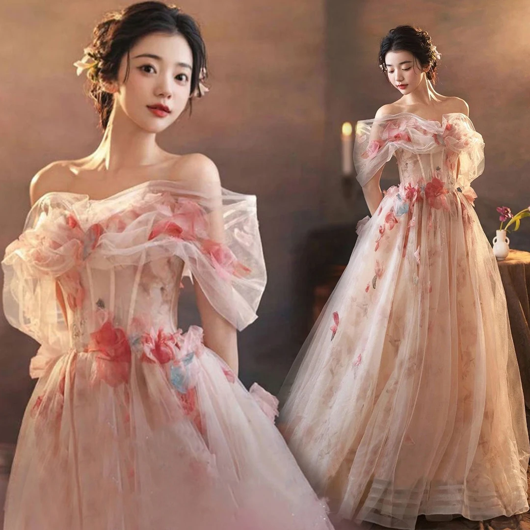 一字肩新娘结婚敬酒服晨袍新款宴会主持人婚纱婚礼晚礼服独特漂亮