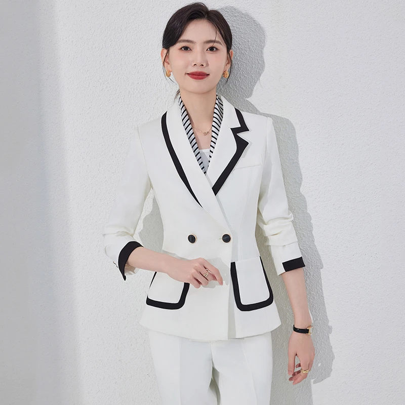 秋冬新款职业装女士高档白色长袖西装套装收腰气质商务正装时尚