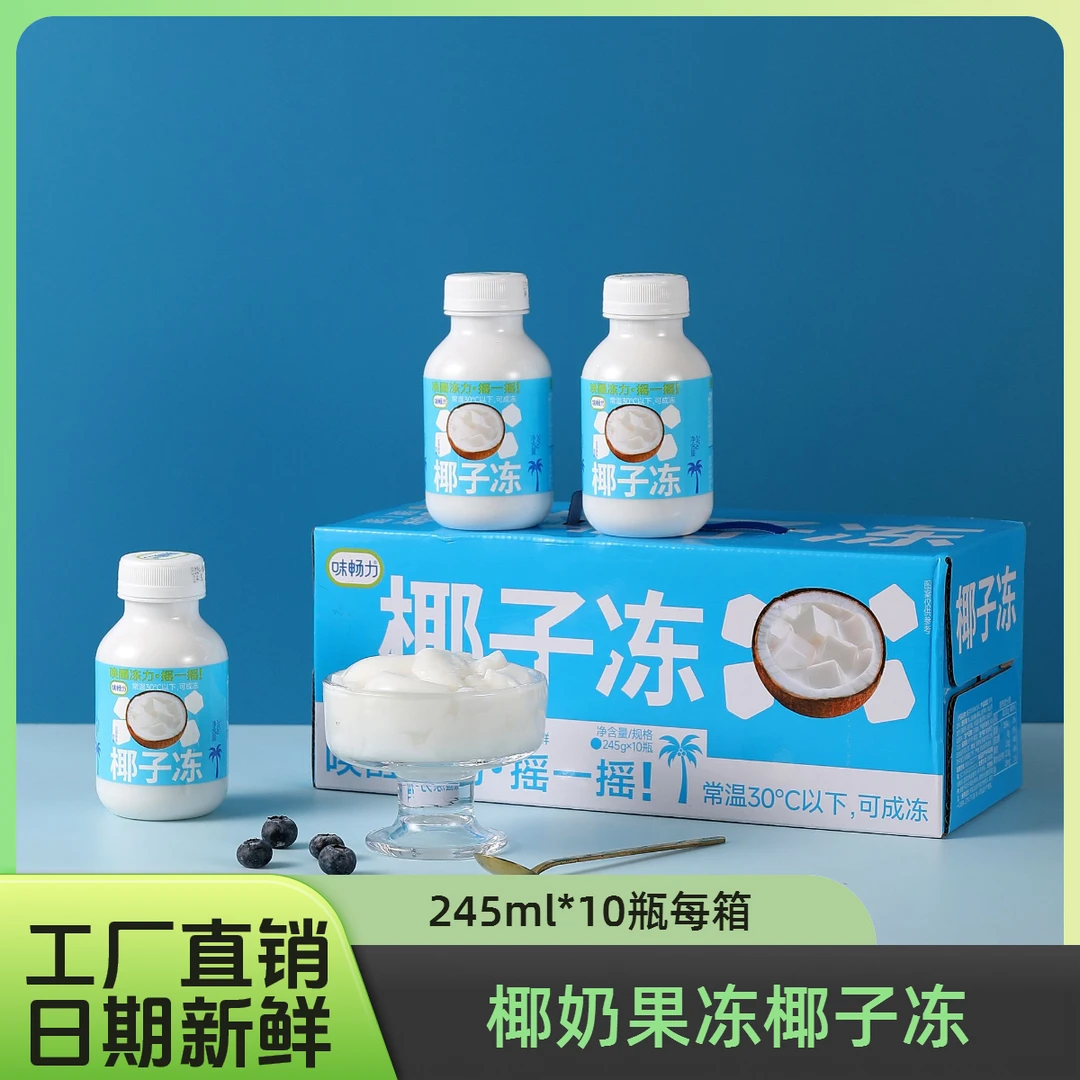 味畅力热带风味椰子冻果肉椰子汁饮料鲜榨椰汁245ml*10瓶果冻布丁
