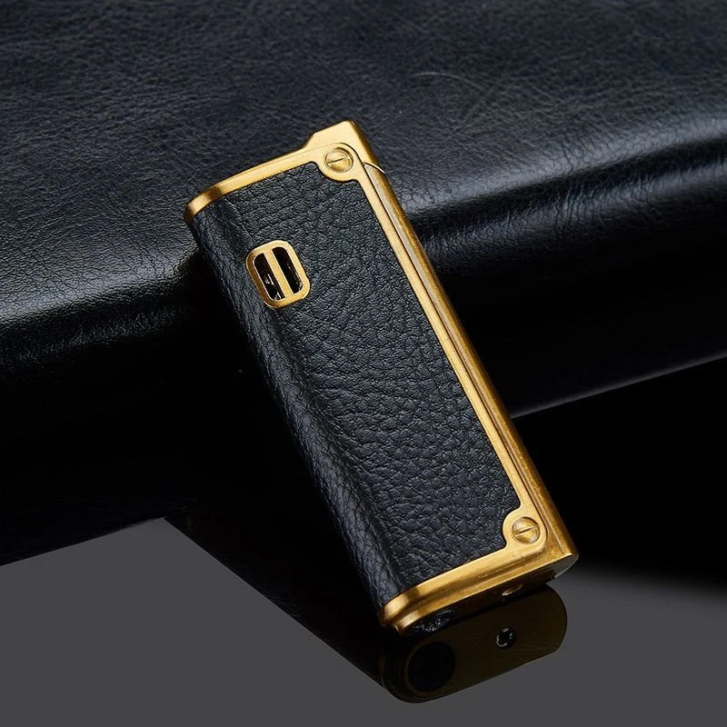 ✈防风打火机充气直冲复古男士金属皮质耐用个性点烟器送男友