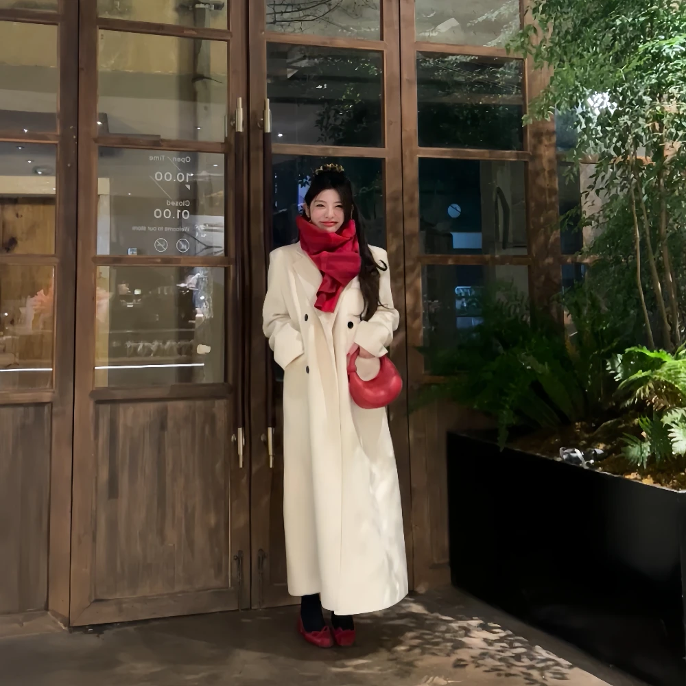 【南韩姐姐】✦【加厚长毛版】高奢面料韩版慵懒大版绵羊毛大衣加长款