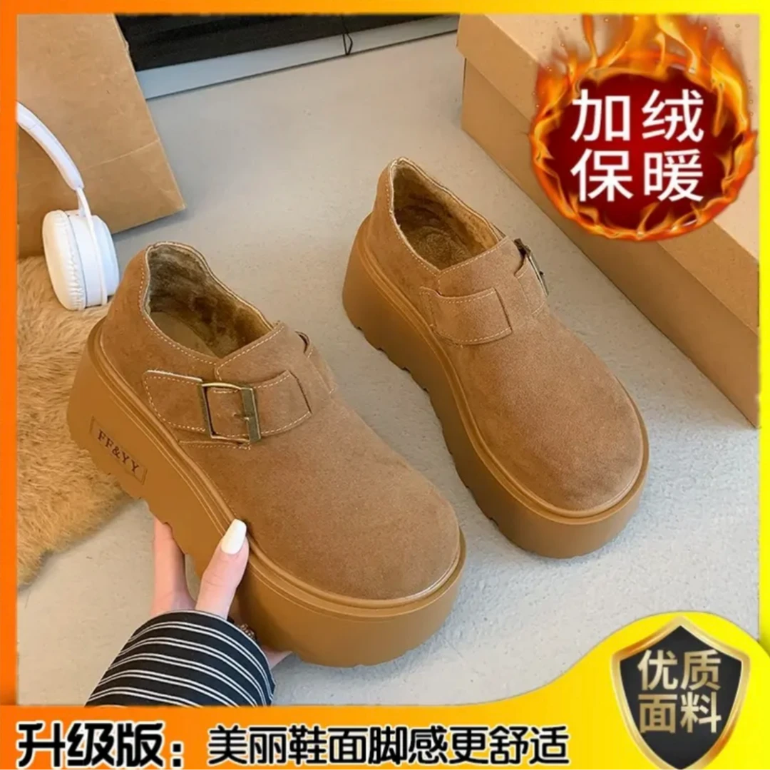小个子增高厚底勃肯鞋女2024年冬季新款加绒金属扣7cm勃肯鞋y05