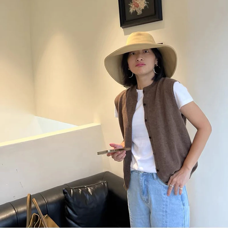2023新款开衫羊毛马甲极简风针织开衫女无袖气质马甲宽松百搭坎肩