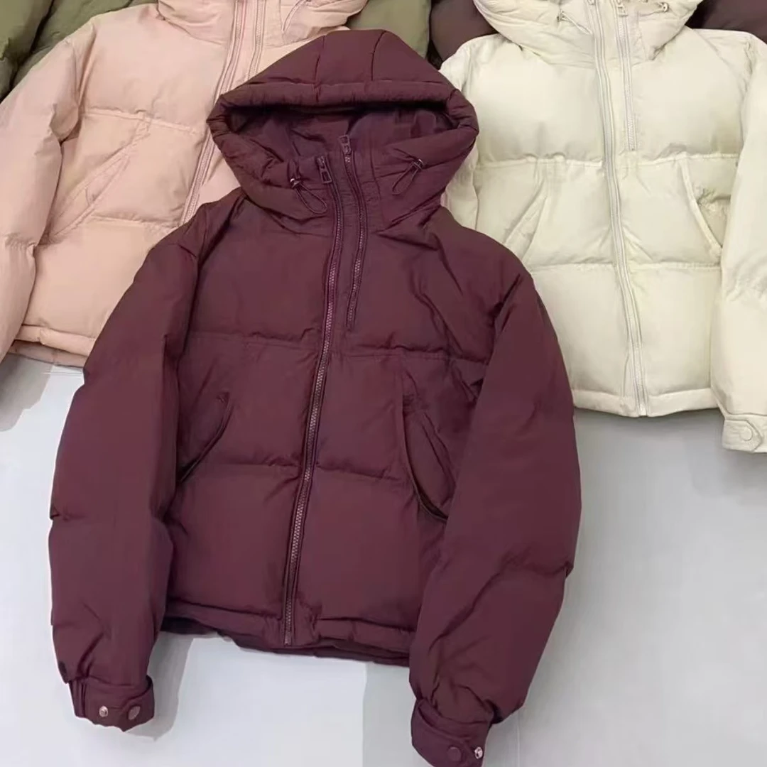 连帽羽绒服。简约纯色保暖羽绒服韩版外套百搭2401