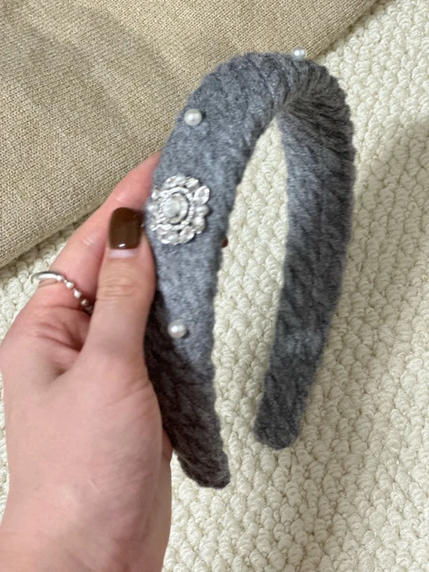 秋冬新款精致灰色毛线针织发箍气质高颅顶时尚压发头箍发饰头饰女