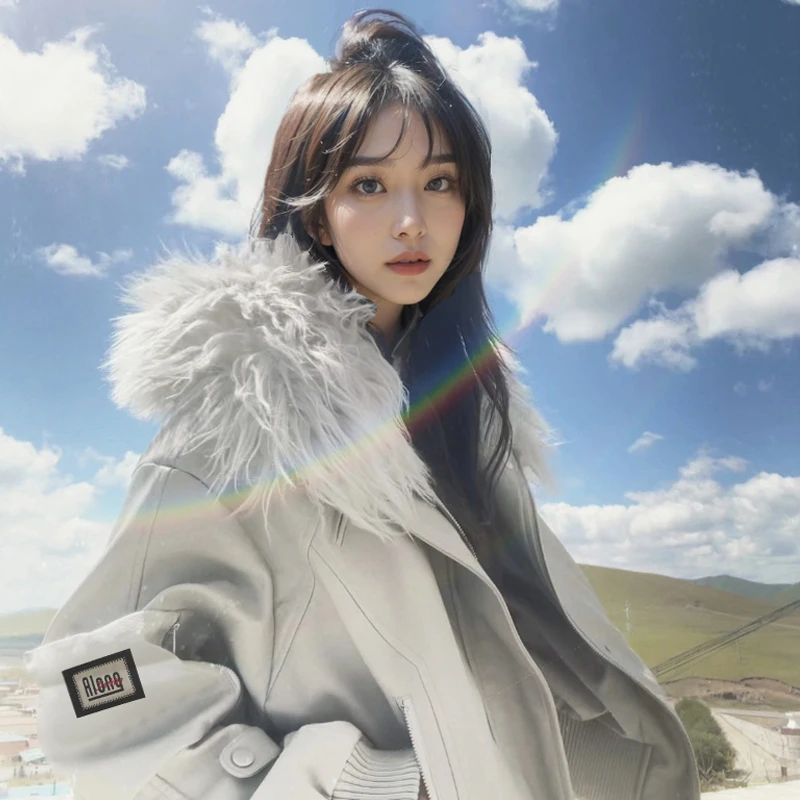 2023年秋冬短款连帽大毛领派克服高级感工装飞行PU皮夹克棉服外套