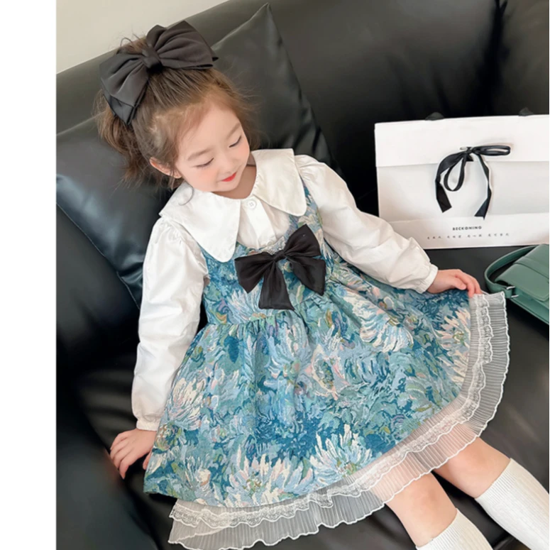 女童新款洛丽塔春秋季裙子衬衫两件套儿童连衣裙背心公主裙背带裙