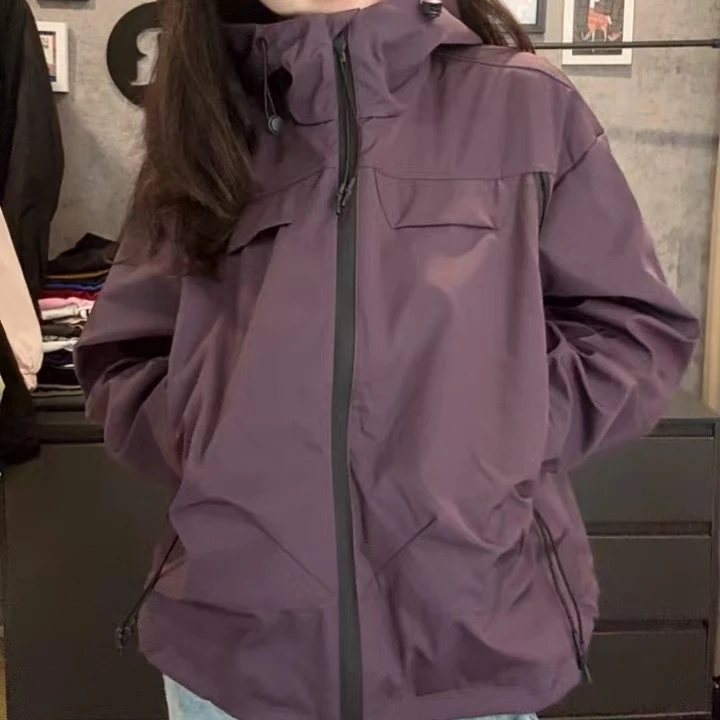 2024春季新款时尚防风短款收腰连帽风衣工装冲锋衣韩版休闲外套女